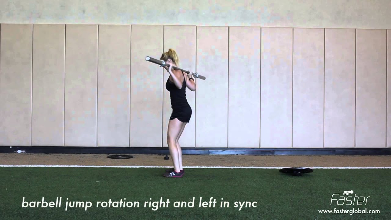 barbell jump rotation right and left in sync - YouTube