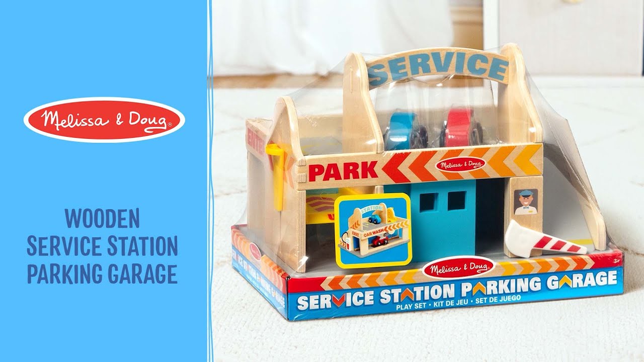 Melissa & Doug Station-Service Et Parking à Étages – Garage En Bois Avec 2 Voitures – Lave-Auto, Pompe Et Ascenseur – Jeu Imaginatif Dès 3 Ans