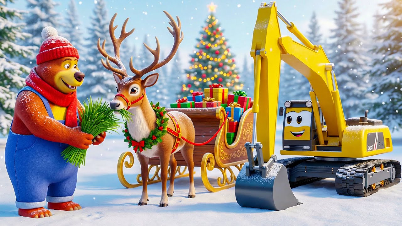 The Bear Grows Food To Feed Reindeer To Deliver Christmas Presents | Construction Cartoon Cars