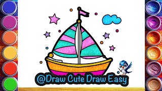 How to Draw a Boat Step by Step ⛵️ ✨🌈