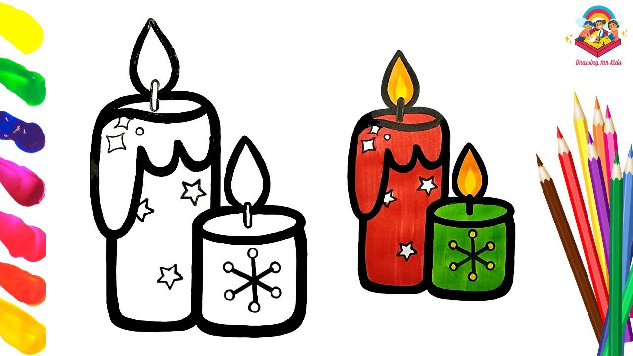 How to Draw Christmas Candle Drawing & Coloring for Kids Easy Step by