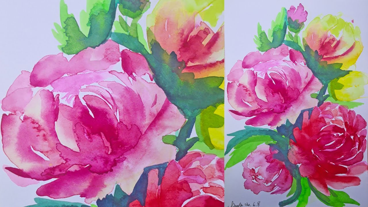 Watercolor peony flowers| How to draw flowers step by step tutorial for ...