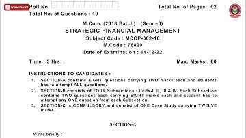 MCOM 3RD SEM STRATEGIC FINANCIAL MANAGEMENT DEC 2022 | PTU