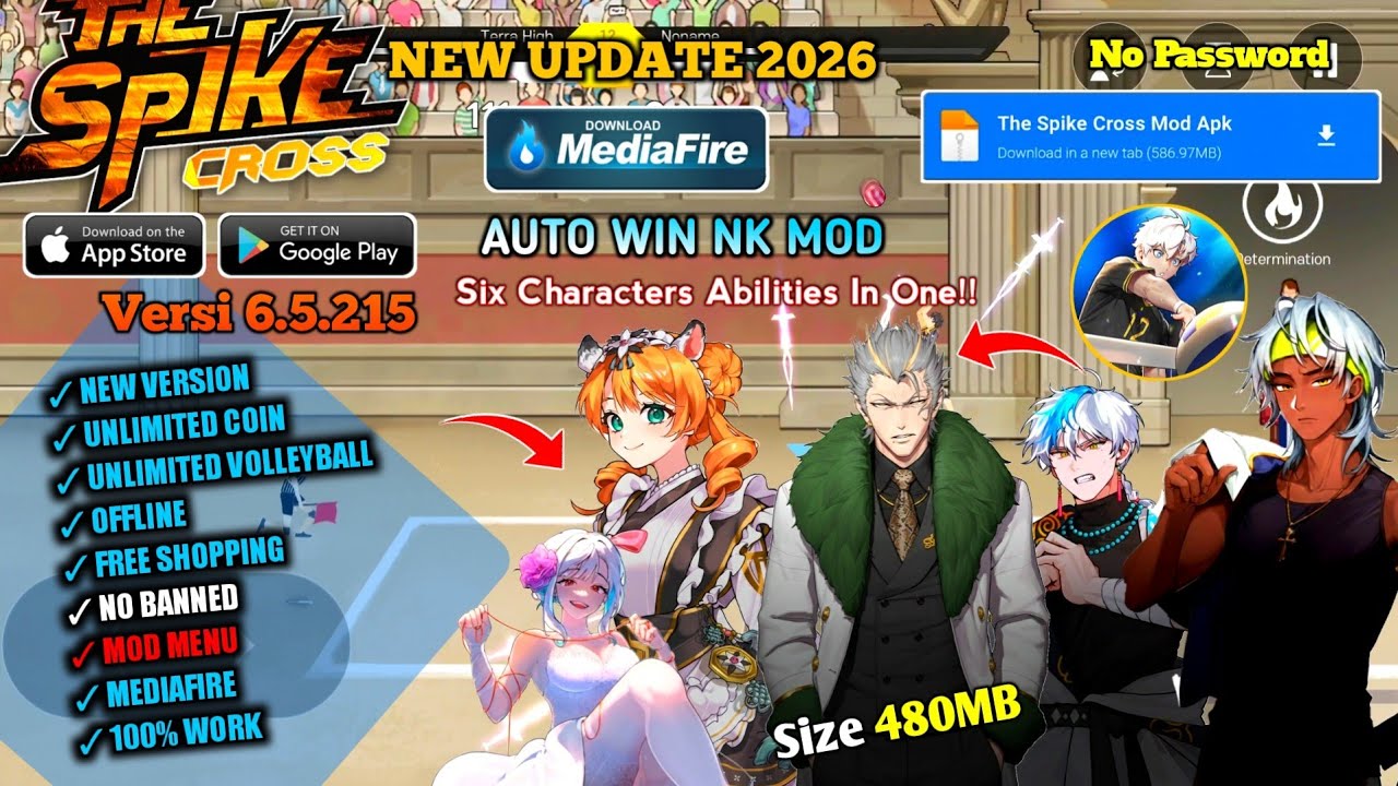 Spike Cross Mod Apk 6.5.215 последняя версия 2026 года - Разблокируйте все способности шести перс...