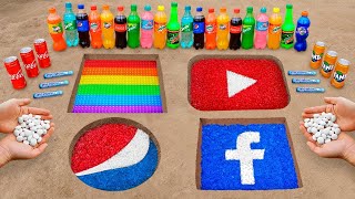 Pop It, Youtube, Facebook And Pepsi Logos In The Hole With Orbeez, Popular Sodas Vs Mentos