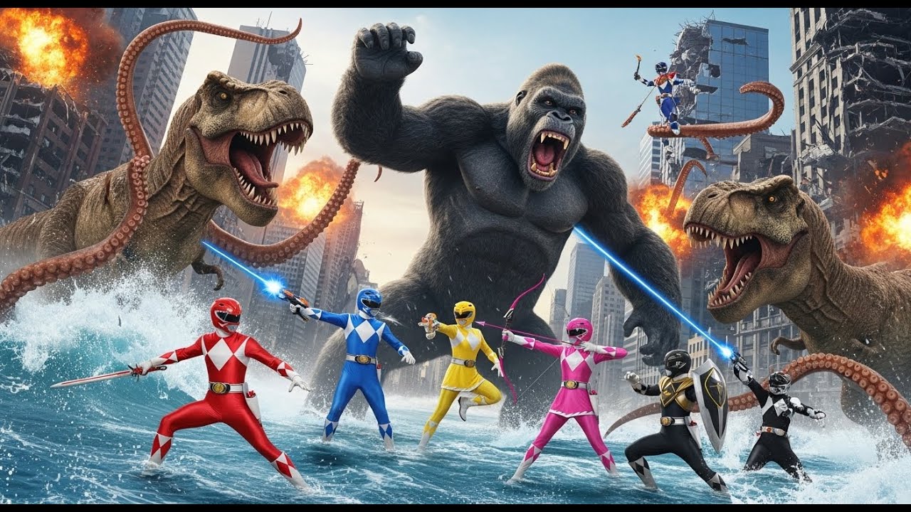 5 Power Rangers and King Kong Battle Against Giant Octopuses and ...