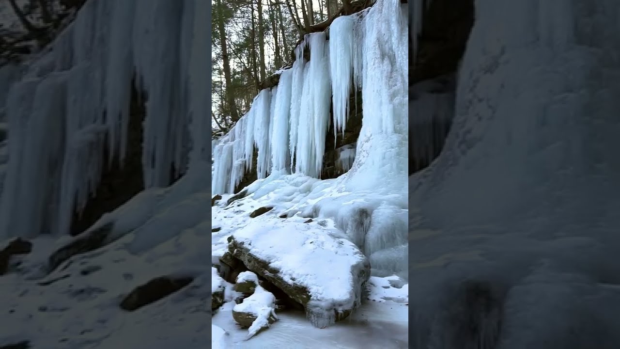Magical Frozen Winter Waterfall - Huge Icicles and Snow