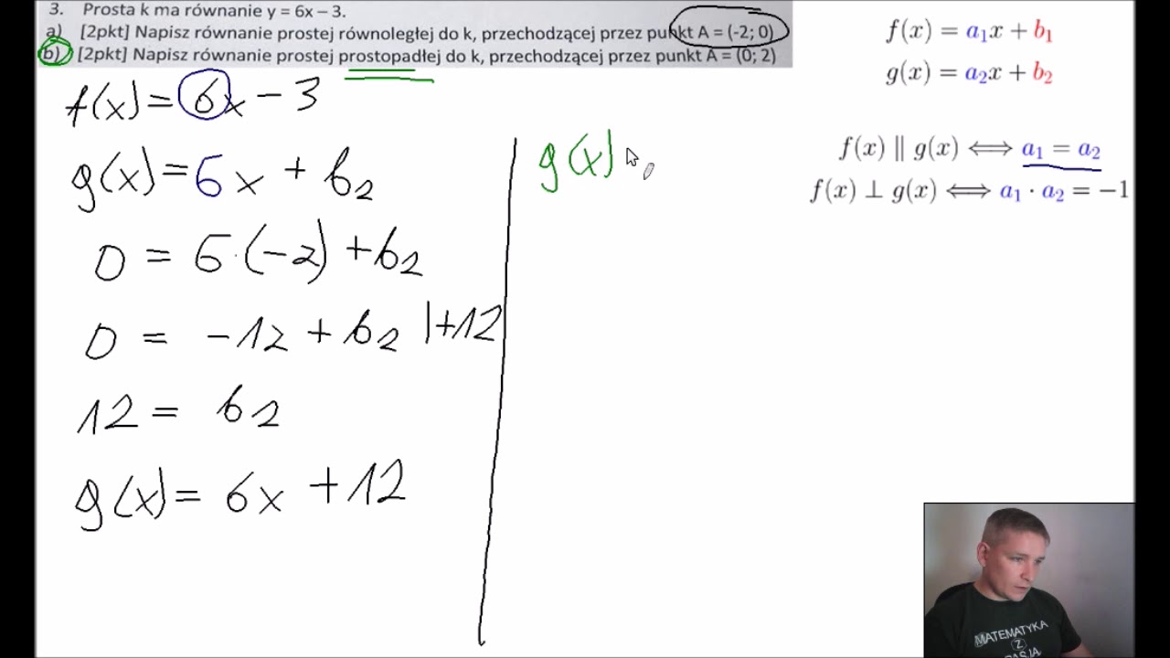 Napisz równanie prostej równoległej i prostopadłej przechodzącej przez punkt (PP)
