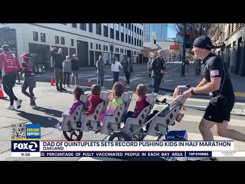 Father runs Oakland's half marathon with quintuplets