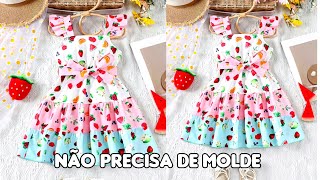 Como fazer Vestido infantil  SEM MOLDE muito fácil para iniciantes na costura