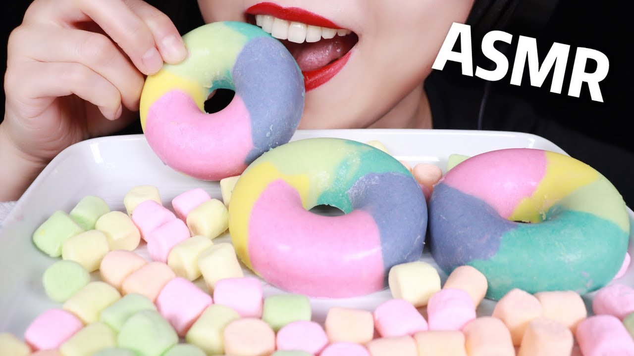 Unicorn Chocolate Donuts + Marshmallows | Chocolate ASMR Soft Eating Sounds | チョコレートを食べる | 초콜릿 리얼사운드
