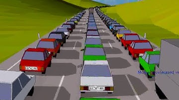 Driver and Helicopter view of Stop-and-go traffic (3d traffic simulator)
