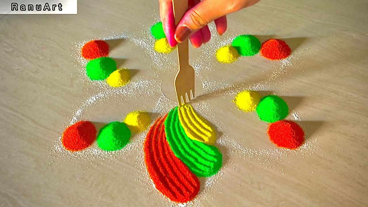 Super Easy Rangoli Design for Beginners | Beautiful & Quick Rangoli ...