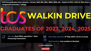 TCS Walk-in Drive 2025 | Back Office Job for Freshers | Mumbai | 0-6 Months Experience | Apply Now
