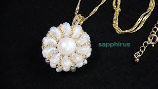 【ﾋﾞｰｽﾞｽﾃｯﾁ上級】ゾリデュオで編むフラワーペンダントの作り方　How to make a flower necklace pendant  using czech beads zoliduo