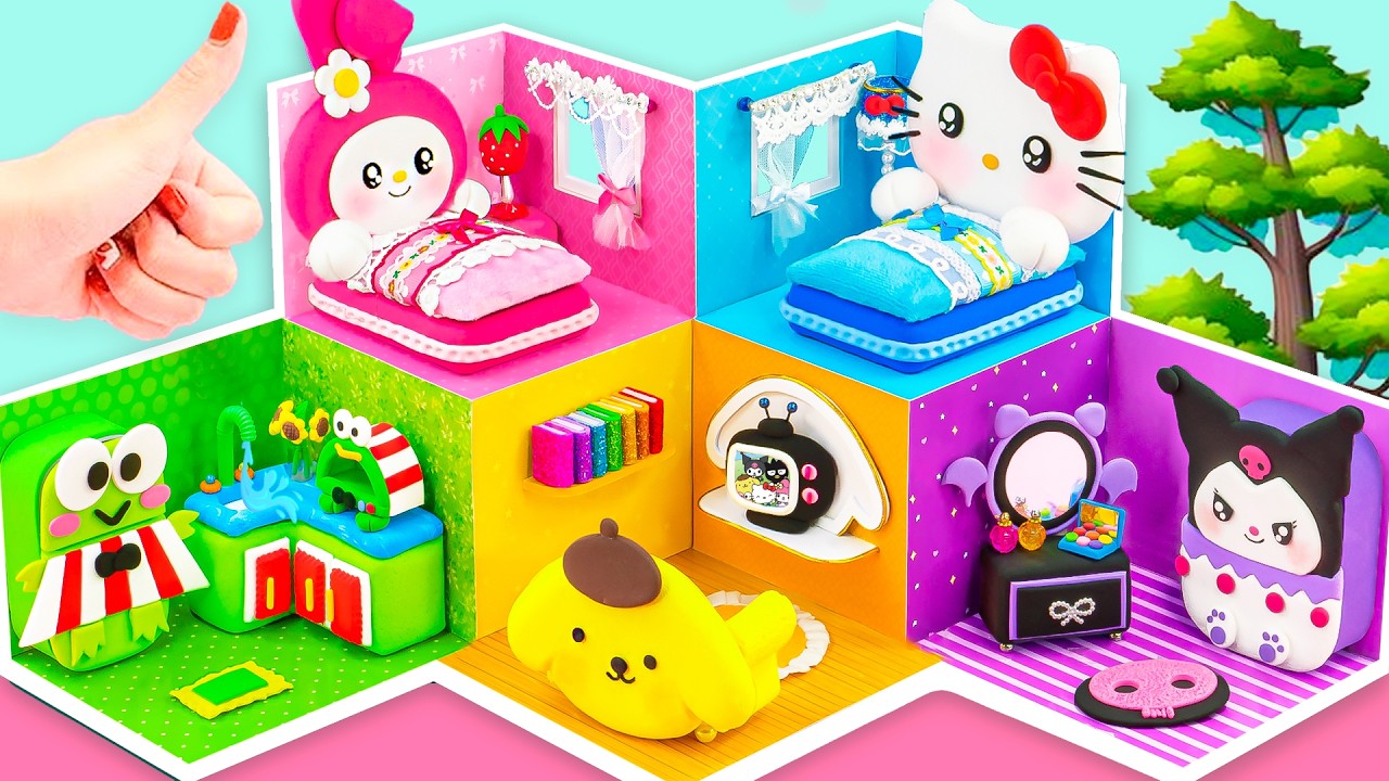 Make 5 Room Sanrio House with Hello Kitty Bedroom, Cute Kitchen & Cozy TV 🌈 DIY Miniature House
