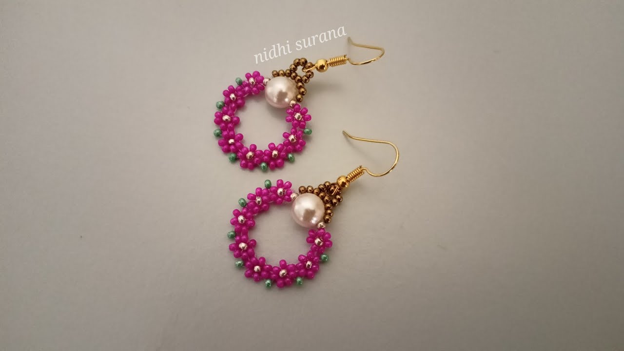 Flower Valley, Earrings with Seed beads & Pearl/Aretes Tutorial diy