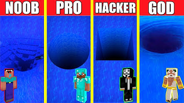 Minecraft Battle: WATER TUNNEL HOUSE BUILD CHALLENGE - NOOB vs PRO vs HACKER vs GOD / Animation HOLE
