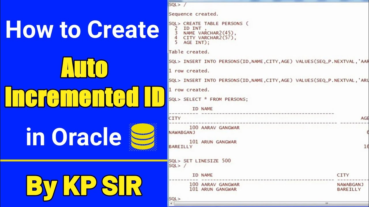 How to create id with auto increment in Oracle SQL - YouTube