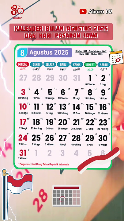 Kalender Bulan Agustus 2025 dan Hari Pasaran Jawa