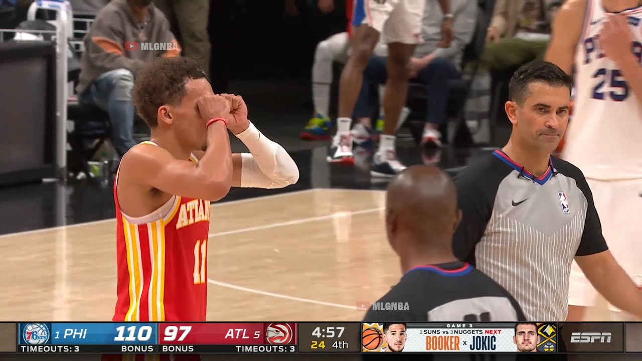 Trae Young trolls the referee after this play: "You're blind!" 🤭 Sixers vs Hawks Game 3