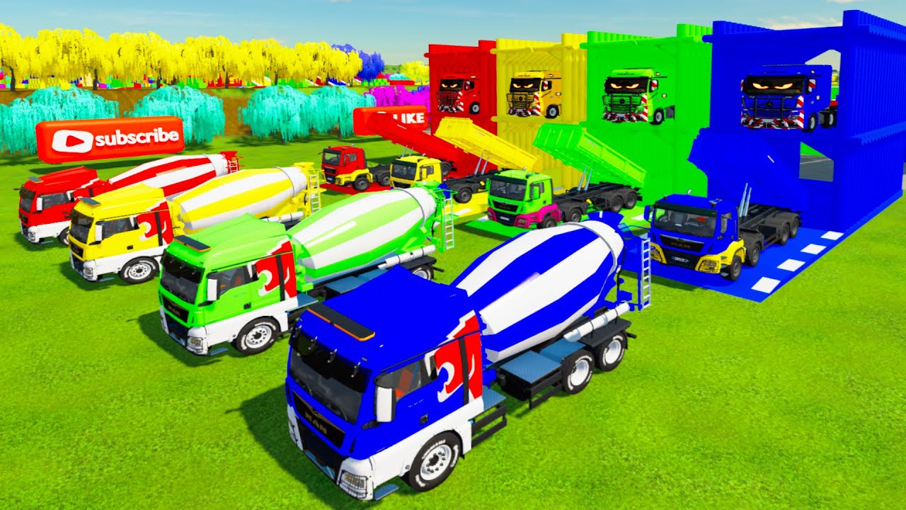 Garage With Color - ALL COLROFUL MAN CONCRETE MIXER TRUCK,DUMP TRUCK TRANSPORTING TO COLORFUL GARAGE