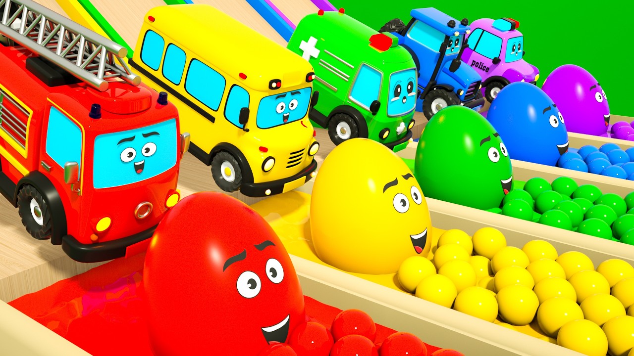 Wheels on the Bus - Surprise Eggs and Colorful Cars | Baby Shark + more Kids Songs