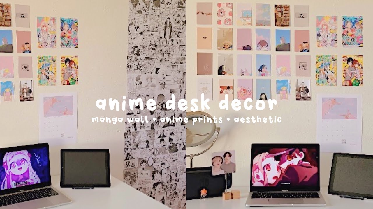 anime desk decor: manga wall, anime prints, diy, aesthetic ...