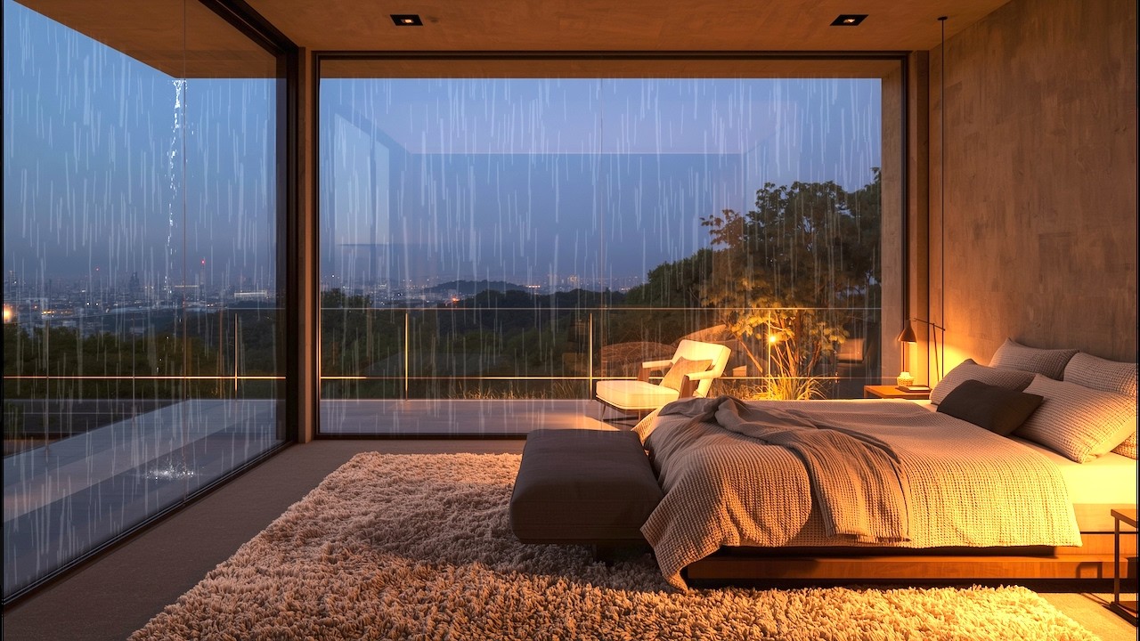 Stress Relief Sleep Ambience | Modern Glass Bedroom