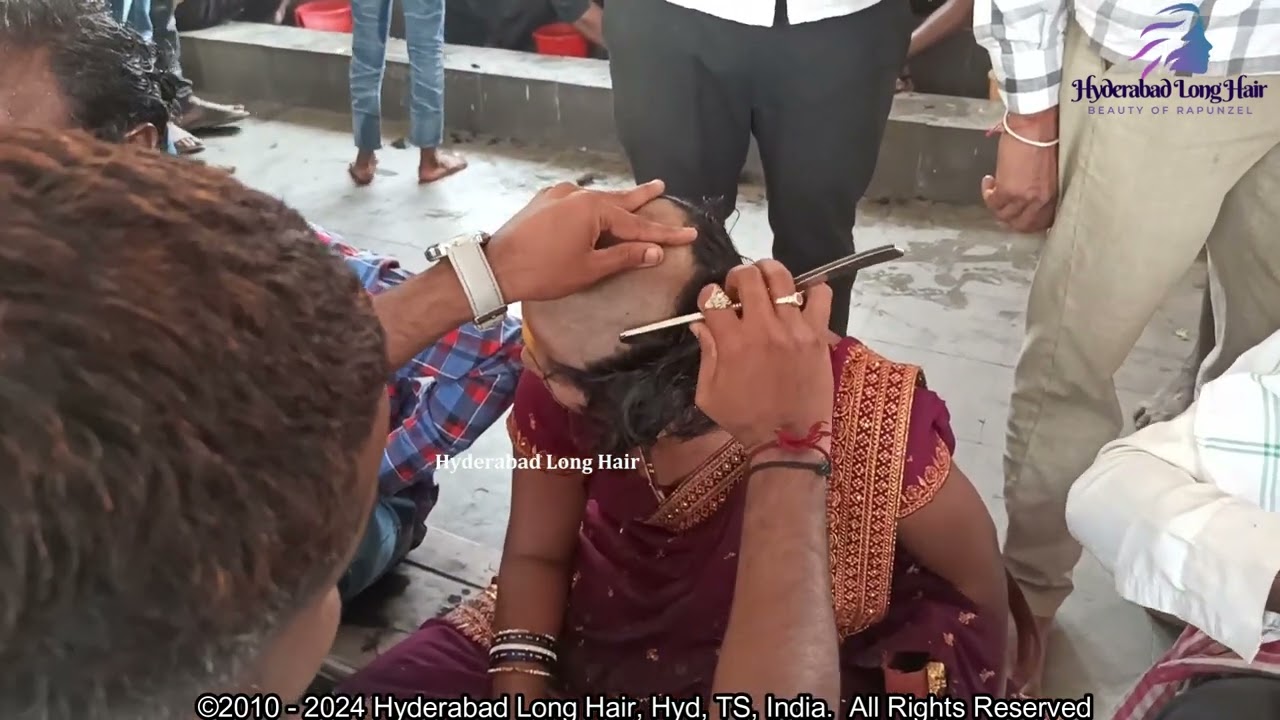 Maroon Saree Lady Headshave | Shivarathri Special | Hyderabad Long Hair