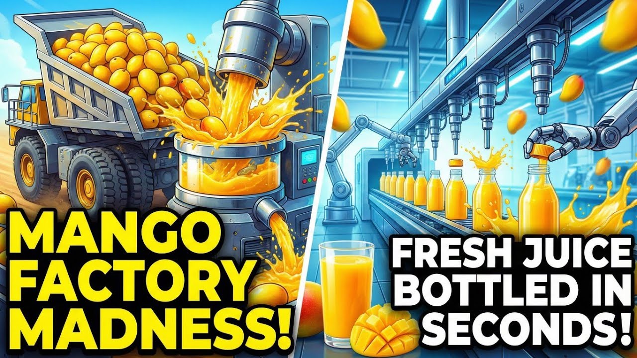 Mango Factory Madness! 🥭💛 Fresh Juice Bottled in Seconds — SO SATISFYING! 😱🍹