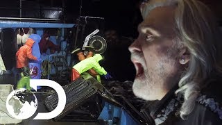 Raging Seas Pull Man Overboard Into Freezing Water | Deadliest Catch