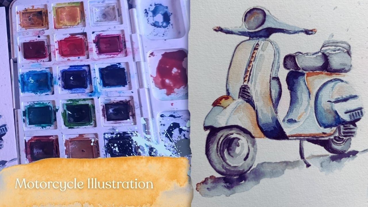 I Made the Cutest Motorcycle Ever 🏍️ | Step by Step Painting  | Watercolor for Beginners