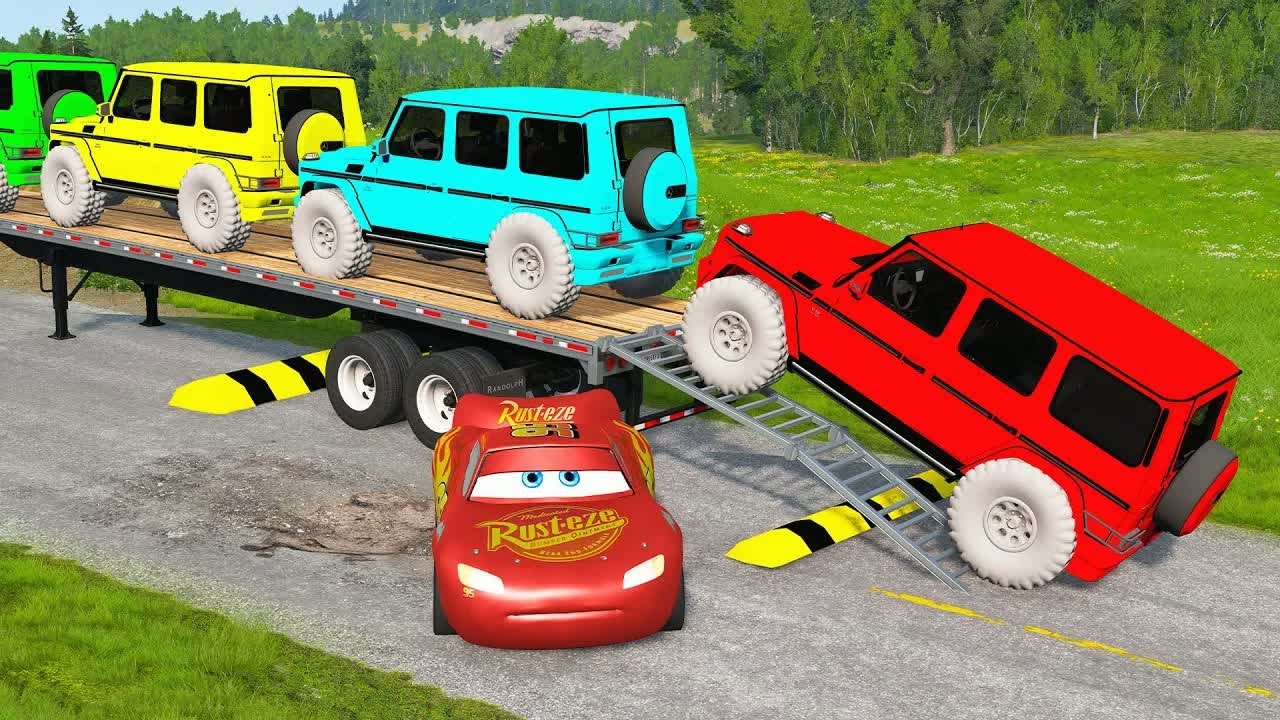 Flatbed Truck McQueen | Transportation with Truck - Pothole vs Car #41 | BeamNG.Drive Gameplay