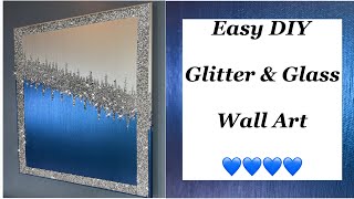 Easy DIY Canvas Art / Glitter &amp; Crushed Glass/ Silver &amp; Blue / 💙💙💙💙