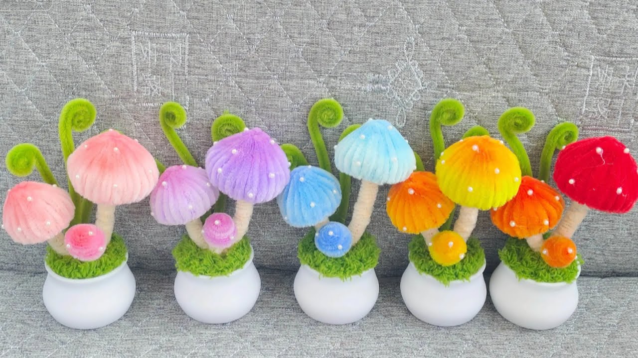 🍄DIY TUTORIAL🍄 Mushrooms made from pipe cleaners | Chenille wire crafts