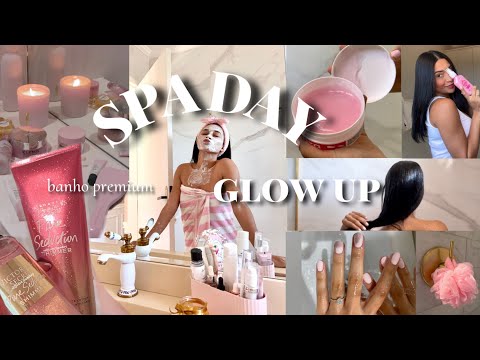 SPA DAY *COMPLETO* em casa 🧖🏽‍♀️🎀/banho premium, rotina capilar, glow up, unhas…