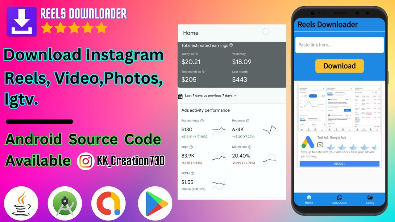 Reels Downloader for Insta | Instagram Downloader Android Source Code ...