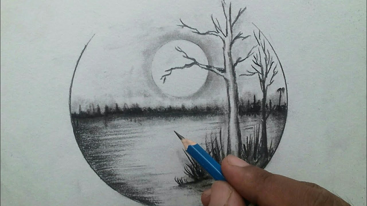 How to draw easy scenery drawing step by step / beautiful Moonlight ...