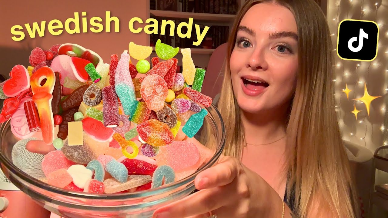 ASMR trying ~viral~ SWEDISH CANDY salad 🇸🇪🍬 up close marshmallow + gummy chewing sounds