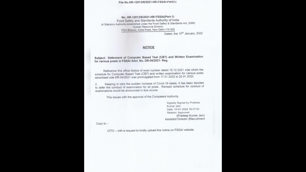 FSSAI EXAM POSTPONED.  