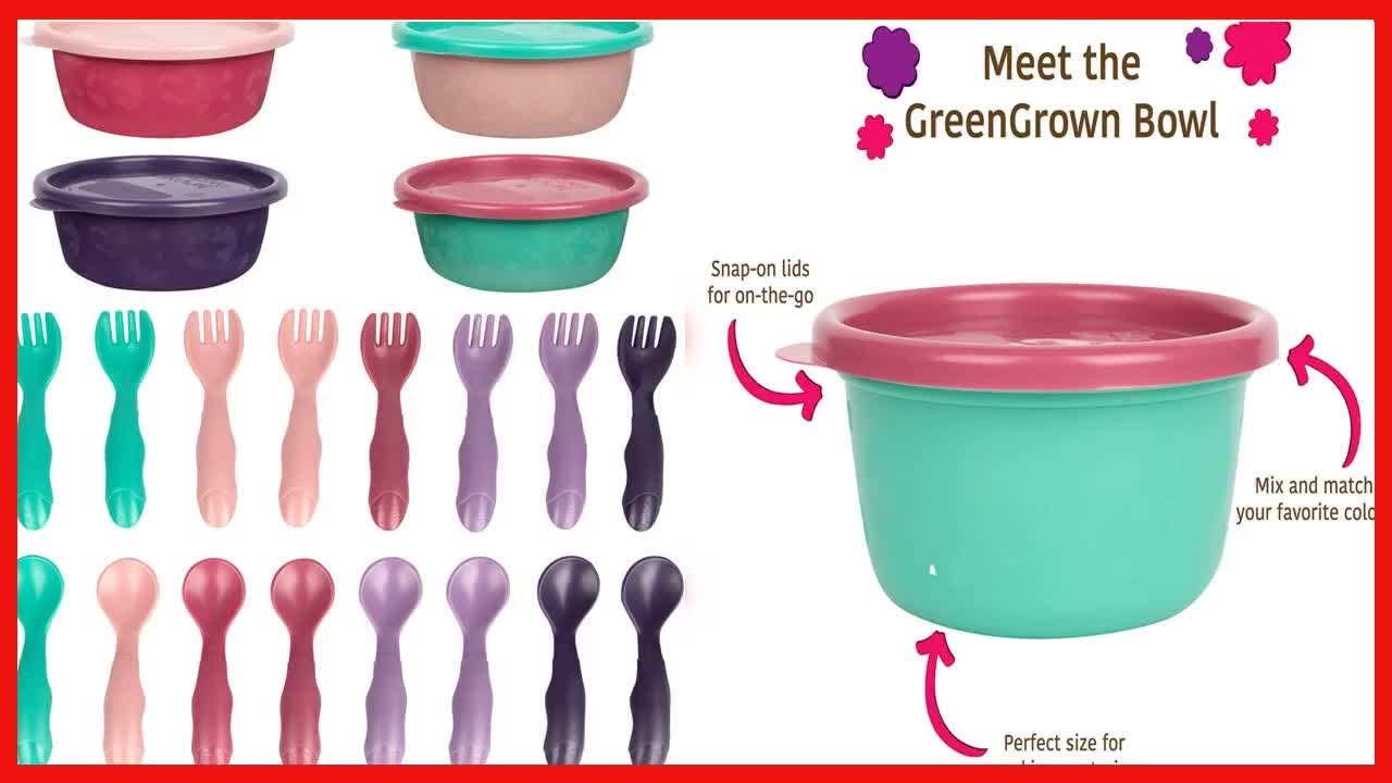 The First Years GreenGrown Multipack with 4 Reusable Bowls, 8 Toddler Spoons, and 8 Toddler Forks