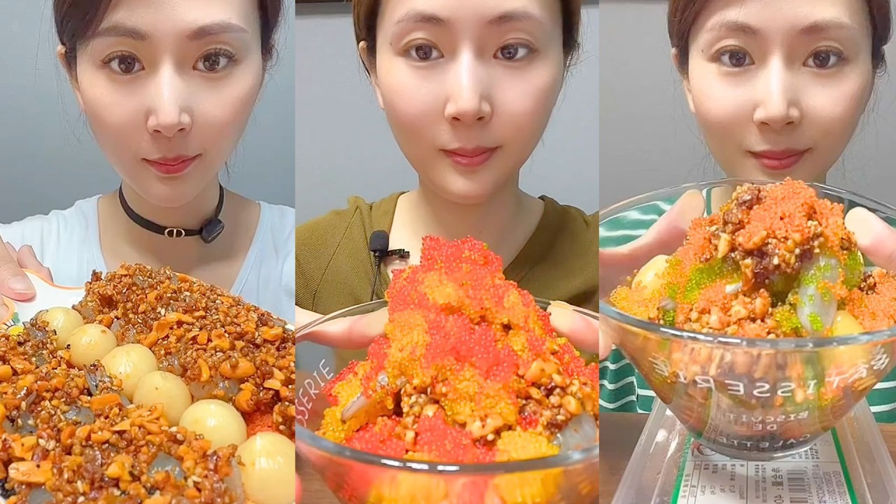 Chinese Colorful Fish Roe & Spicy Seafood ASMR | Crunchy Eating Sounds #145