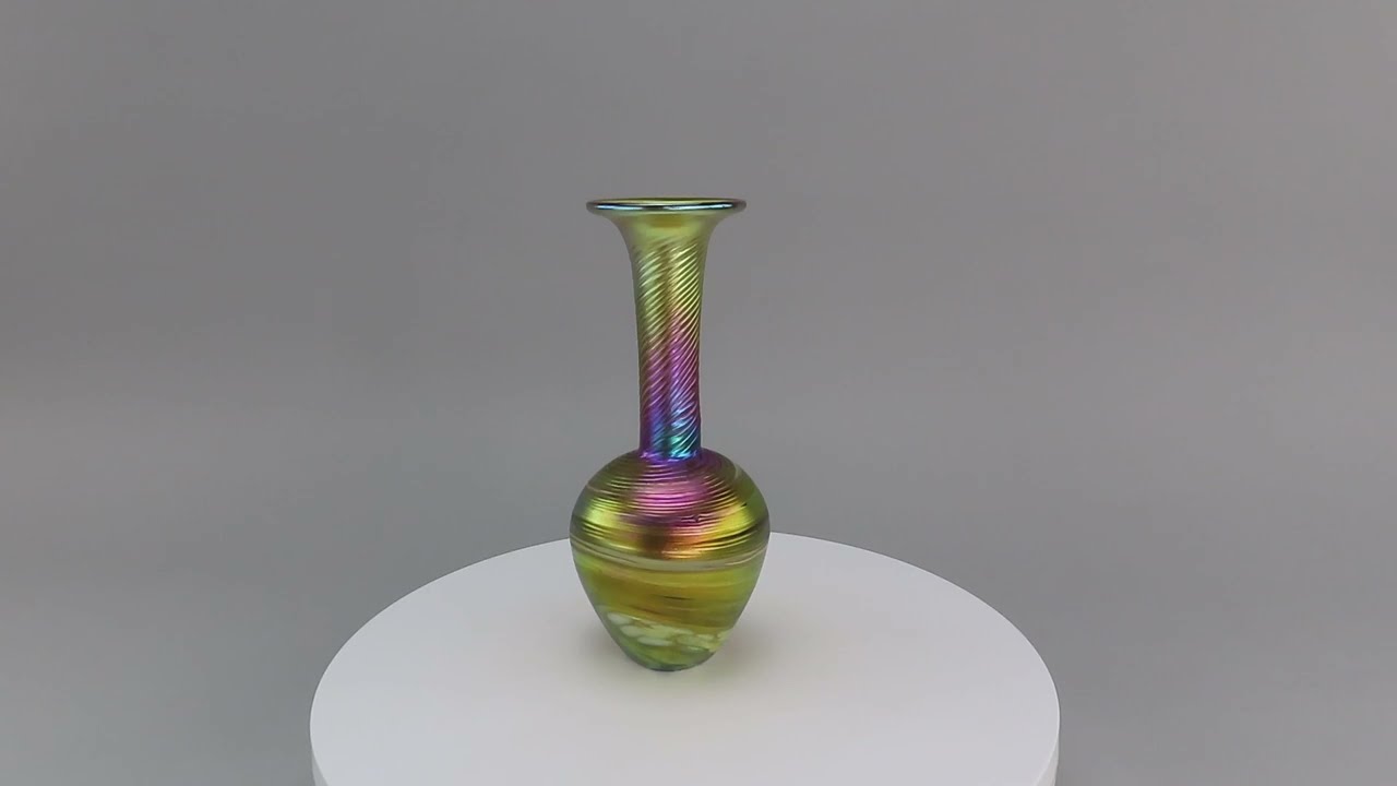 Fabulous Robert Held Iridescent Art Glass Modern Gold Chrome Long Neck 7 1/2"  25807