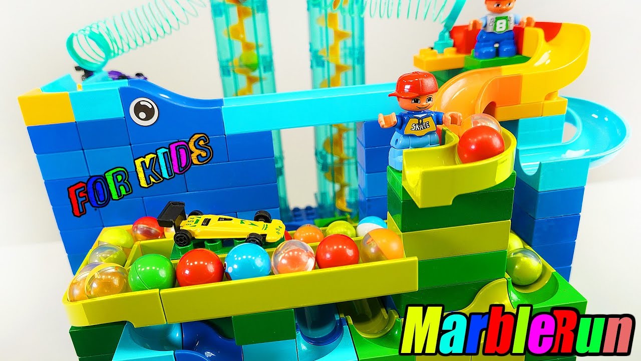 Simple Marble Run For Kids Green Vs Blue ASMR 2 Elevators