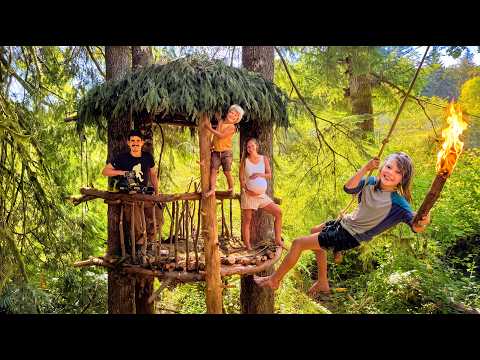 Building and Camping Overnight In our "Dragon's Nest" Tree Fort