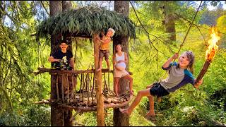 Building and Camping Overnight In our Dragon's Nest Tree Fort