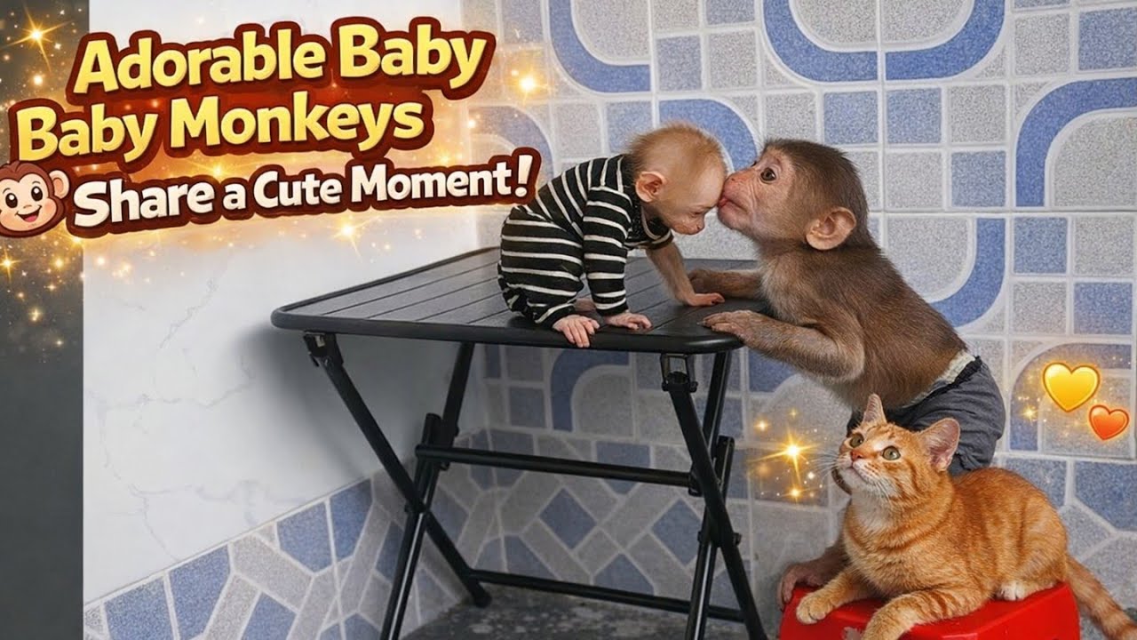Baby Monkey Cubin, Kitten & Little Monkey Go Wild — Cutest & Funniest Scene Ever! 🐵🐱🔥