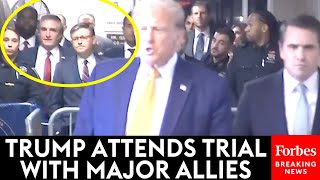 BREAKING: Trump-Flanked By Ramaswamy, Donalds, Johnson, And Burgum-Speaks To Reporters Before Trial