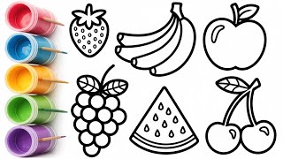 Fruits And Vegetables Drawing And Coloring For Toddlers. Easy Learning For Kids